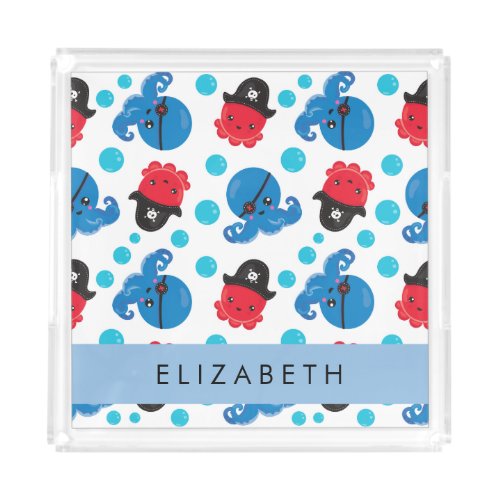 Pirate Octopus Octopus Pattern Sea Your Name Acrylic Tray