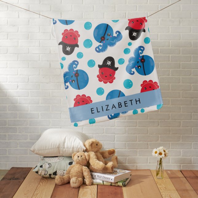 Pirate Octopus, Octopus Pattern, Sea, Your Name Baby Blanket (In Situ)