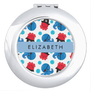 Pirate Octopus, Octopus Pattern, Sea, Your Name Compact Mirror
