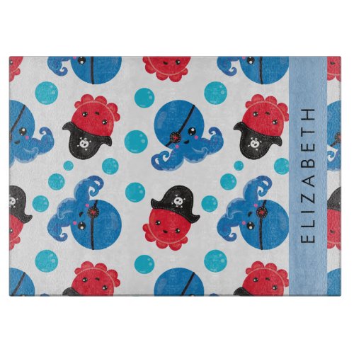 Pirate Octopus Octopus Pattern Sea Your Name Cutting Board