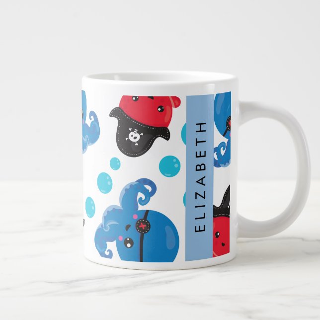 Pirate Octopus, Octopus Pattern, Sea, Your Name Giant Coffee Mug (Right)