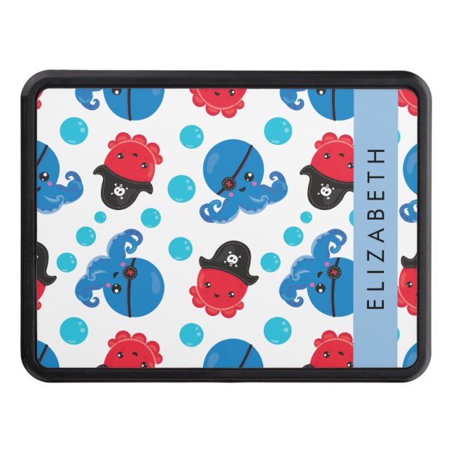 Pirate Octopus, Octopus Pattern, Sea, Your Name Hitch Cover (Front)