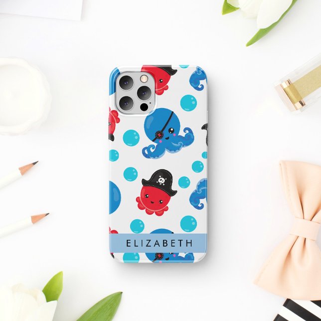 Pirate Octopus, Octopus Pattern, Sea, Your Name iPhone Case (Creator Uploaded)