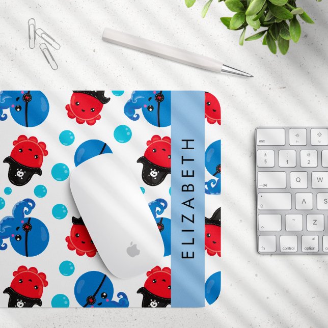 Pirate Octopus, Octopus Pattern, Sea, Your Name Mouse Pad (Creator Uploaded)
