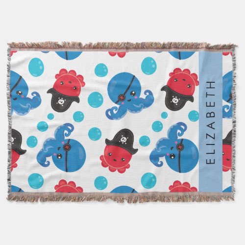 Pirate Octopus Octopus Pattern Sea Your Name Throw Blanket