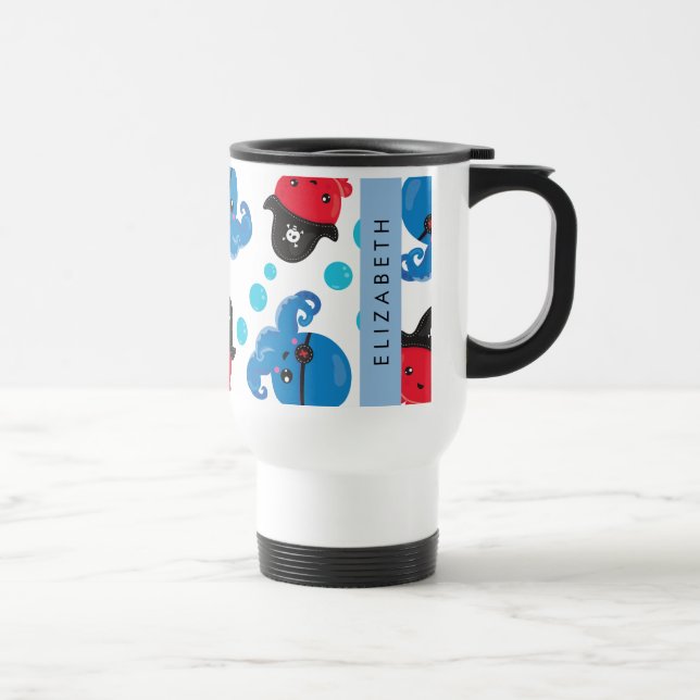Pirate Octopus, Octopus Pattern, Sea, Your Name Travel Mug (Right)