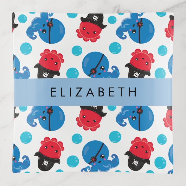 Pirate Octopus, Octopus Pattern, Sea, Your Name Trinket Tray (Front)