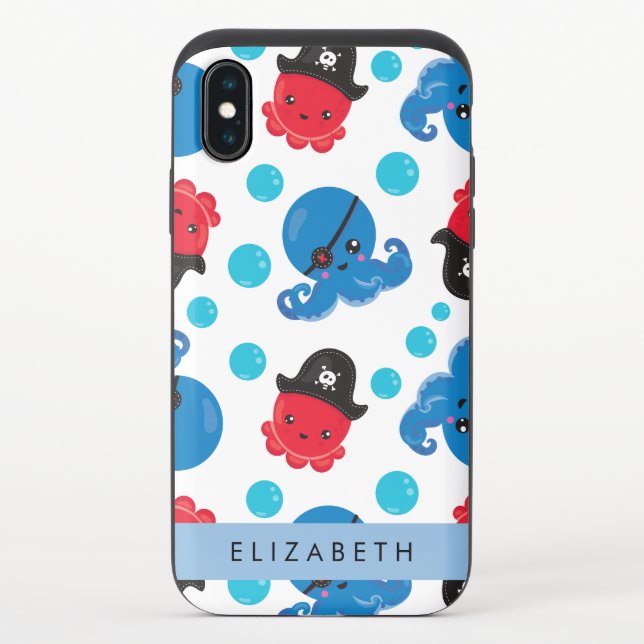 Pirate Octopus, Octopus Pattern, Sea, Your Name Uncommon iPhone Case (Back)