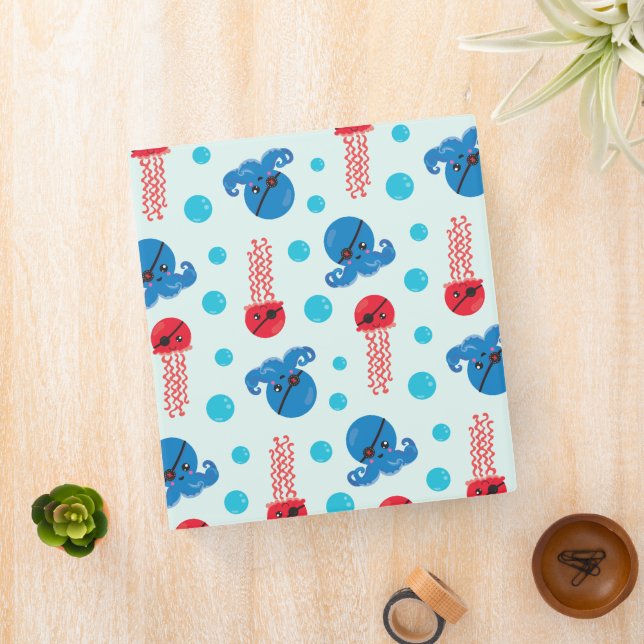 Pirate Octopus, Pirate Jellyfish, Sea Animals 3 Ring Binder (In Situ)