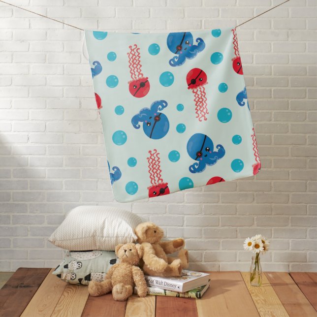 Pirate Octopus, Pirate Jellyfish, Sea Animals Baby Blanket (In Situ)