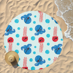 Pirate Octopus, Pirate Jellyfish, Sea Animals Beach Towel