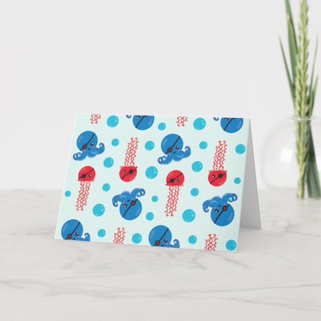 Pirate Octopus, Pirate Jellyfish, Sea Animals Card (Front)