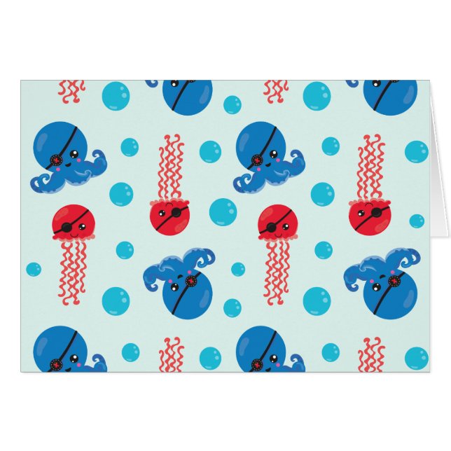 Pirate Octopus, Pirate Jellyfish, Sea Animals Cards (Front Horizontal)