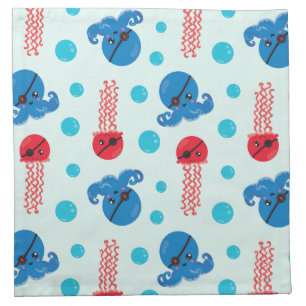 Pirate Octopus, Pirate Jellyfish, Sea Animals Cloth Napkin