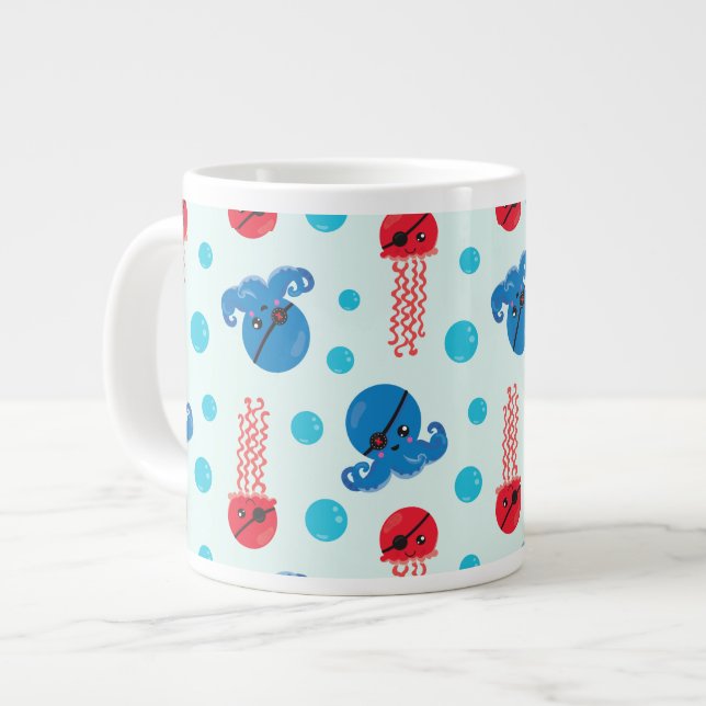 Pirate Octopus, Pirate Jellyfish, Sea Animals Giant Coffee Mug (Front Left)