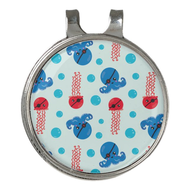 Pirate Octopus, Pirate Jellyfish, Sea Animals Golf Hat Clip (Front)