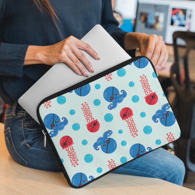 Pirate Octopus, Pirate Jellyfish, Sea Animals Laptop Sleeve (Creator Uploaded)