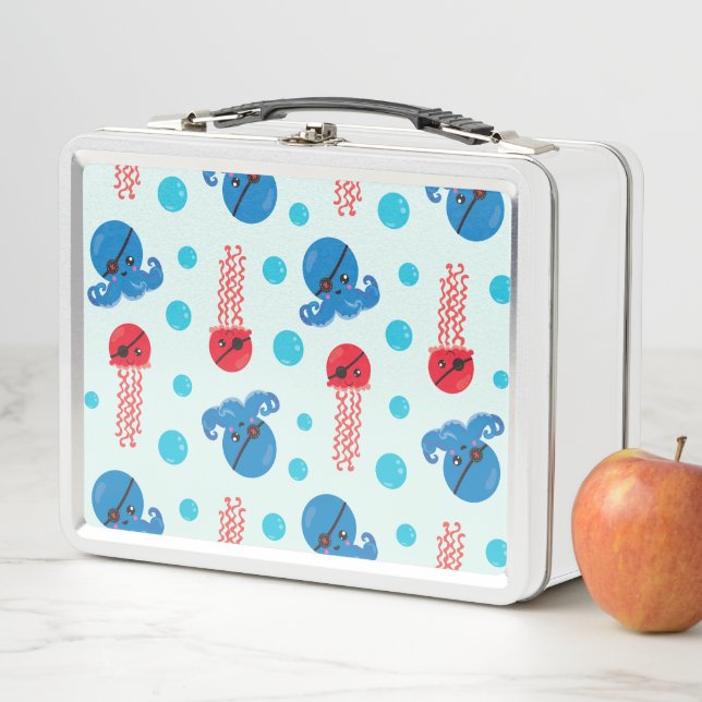 Pirate Octopus, Pirate Jellyfish, Sea Animals Metal Lunch Box (In Situ)