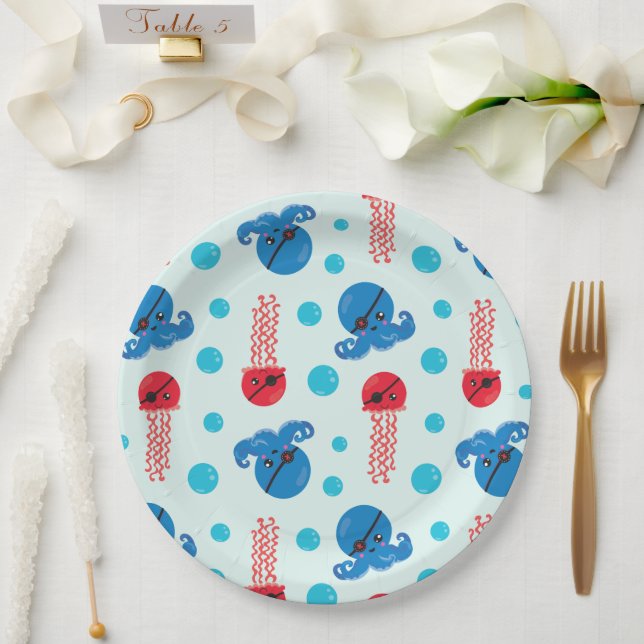 Pirate Octopus, Pirate Jellyfish, Sea Animals Paper Plates (Wedding)