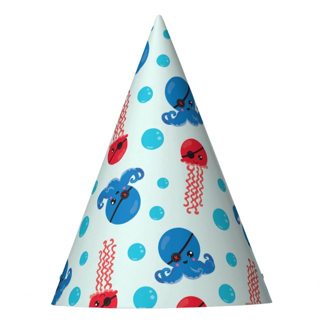 Pirate Octopus, Pirate Jellyfish, Sea Animals Party Hat (Front)