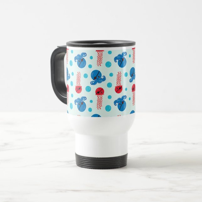 Pirate Octopus, Pirate Jellyfish, Sea Animals Travel Mug (Front Left)