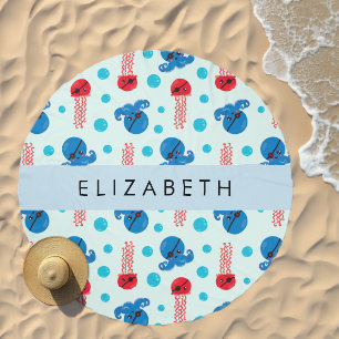 Pirate Octopus, Pirate Jellyfish, Sea, Your Name Beach Towel