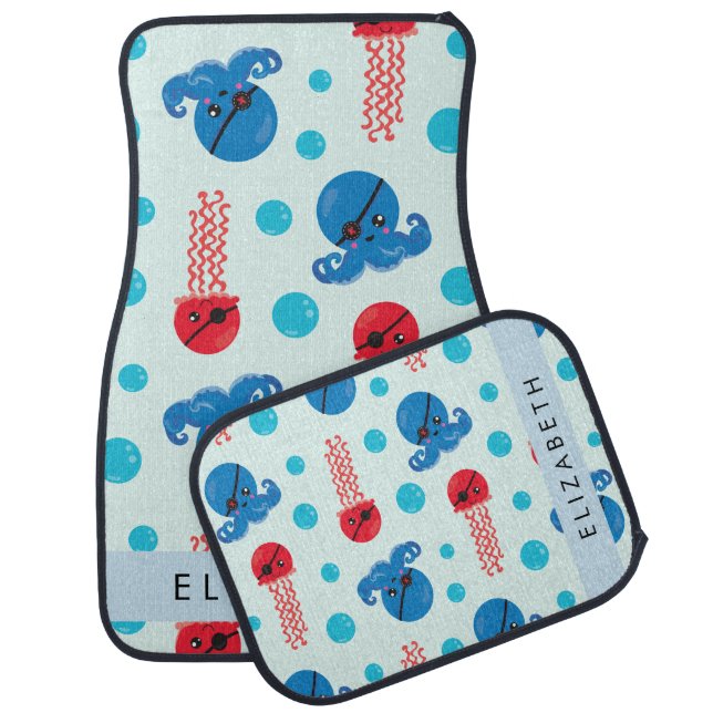 Pirate Octopus, Pirate Jellyfish, Sea, Your Name Car Floor Mat (Set)