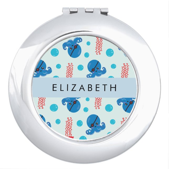 Pirate Octopus, Pirate Jellyfish, Sea, Your Name Compact Mirror (Front)