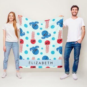 Pirate Octopus, Pirate Jellyfish, Sea, Your Name Fleece Blanket