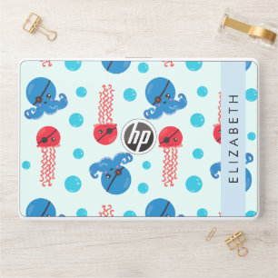 Pirate Octopus, Pirate Jellyfish, Sea, Your Name HP Laptop Skin