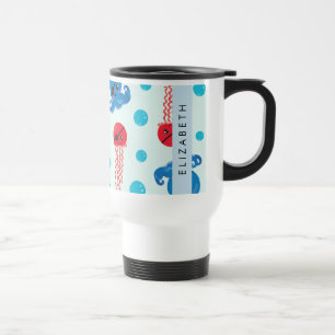 Pirate Octopus, Pirate Jellyfish, Sea, Your Name Travel Mug