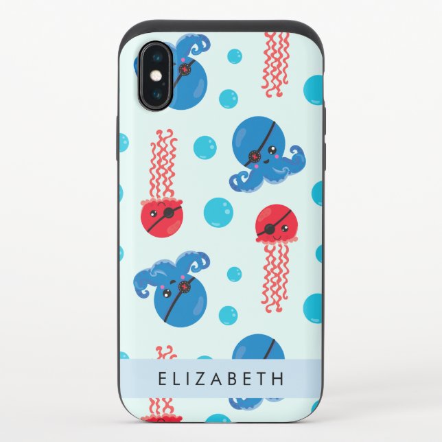 Pirate Octopus, Pirate Jellyfish, Sea, Your Name Uncommon iPhone Case (Back)