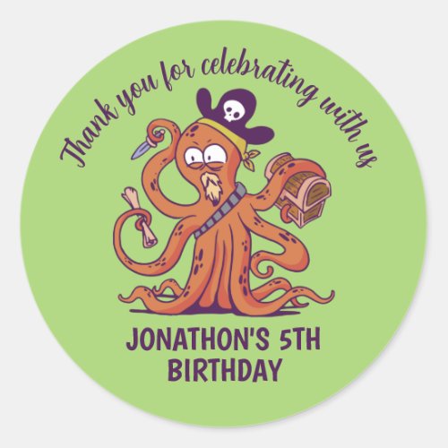 Pirate Octopus Treasure Hunt Kids Birthday Party Classic Round Sticker
