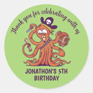 Pirate Octopus Treasure Hunt Kids Birthday Party Classic Round Sticker
