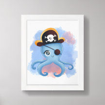 Pirate Octopus Watercolor Nursery Decor Poster