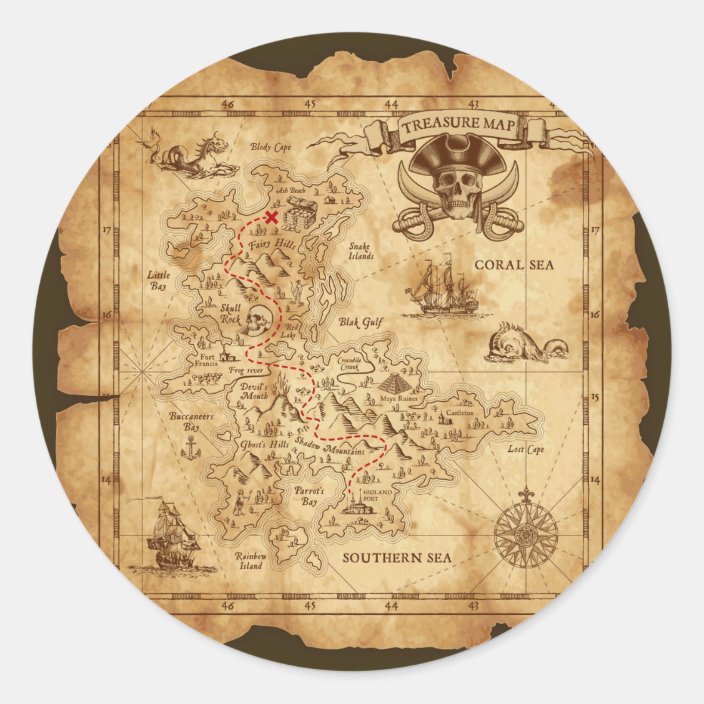 Pirate Old Vintage Treasure Map Birthday Party Classic Round Sticker Zazzle Com