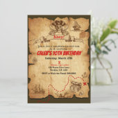 Pirate Old Vintage Treasure Map Birthday Party Invitation (Standing Front)