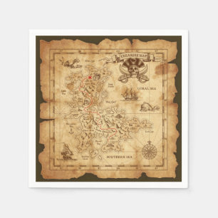 Pirate Old Vintage Treasure Map Birthday Party Paper Napkins