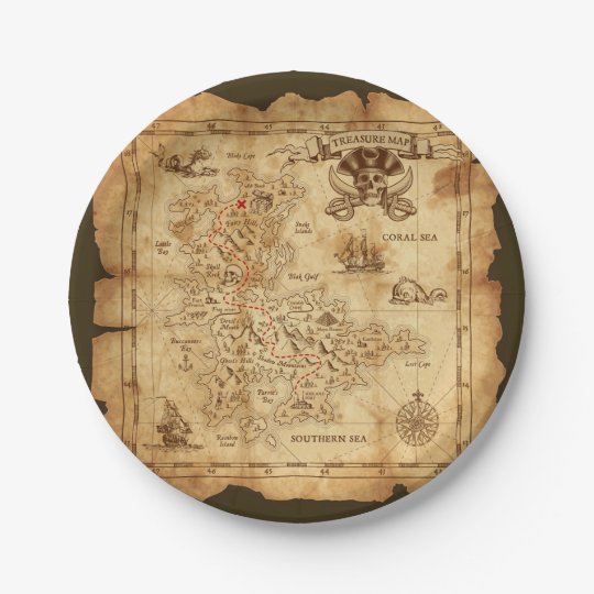 pirate old vintage treasure map birthday party paper plate