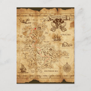 Pirate Old Vintage Treasure Map Postcard