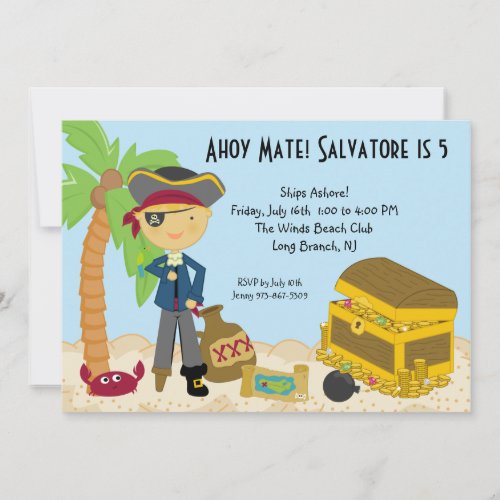 Pirate on an Island Birthday Invitation