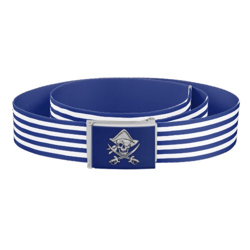 Pirate on Nautical Navy Blue Stripes Print Belt