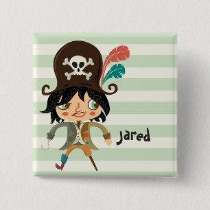 Pirate on Pastel Green Stripes Pinback Button