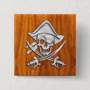 Pirate on Teak Wood Style Button