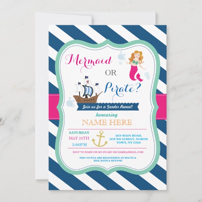 Pirate or Mermaid Baby Shower Reveal Invite (Front)