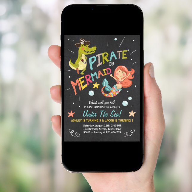 Pirate or Mermaid birthday invitation Joint Bday (Front Digital)