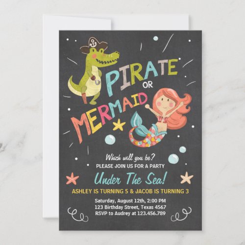 Pirate or Mermaid birthday invitation Joint Bday