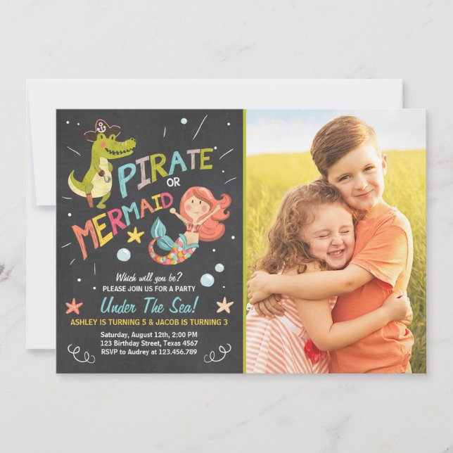 Pirate or Mermaid birthday invitation Joint Bday (Front)