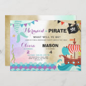 Pirate or Mermaid birthday invitation Siblings (Front/Back)