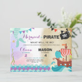 Pirate or Mermaid birthday invitation Siblings (Standing Front)